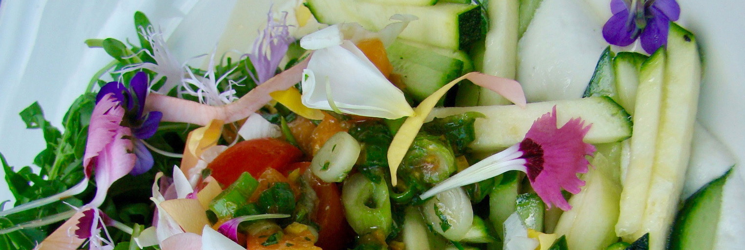 Salade de courgette, concombre et tomates cerises à la roquette